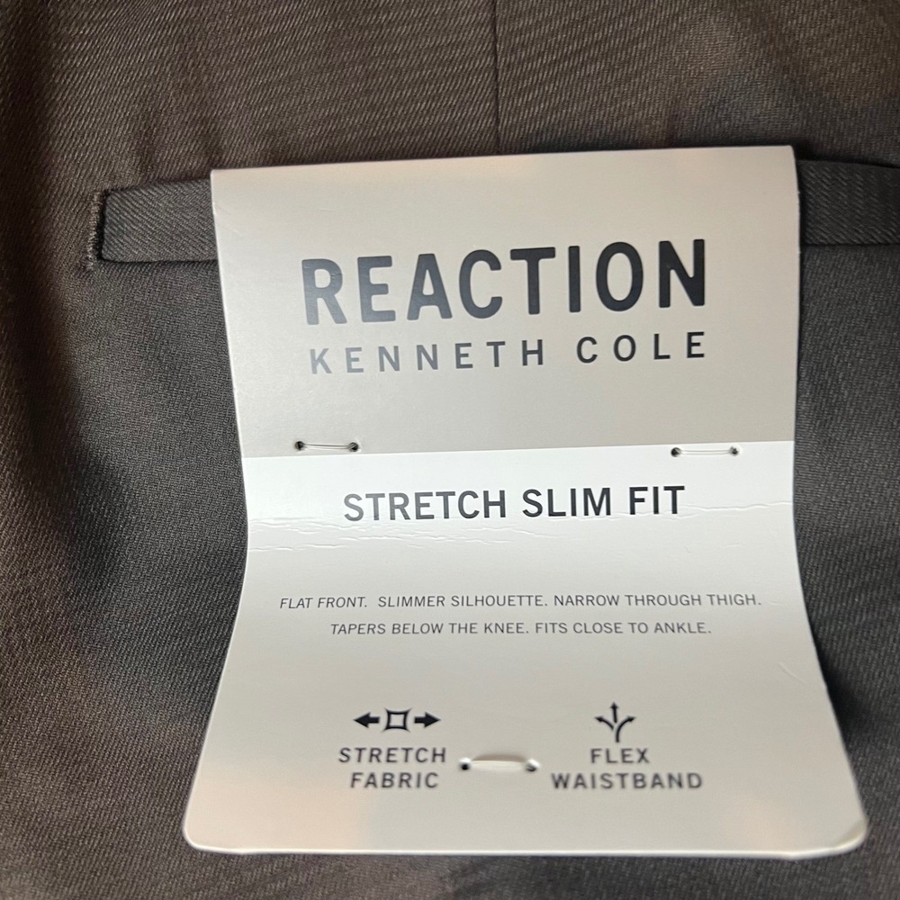 REACTION KENNETH COLE Mens Stretch Slim Fit Dress Pants 32W 29L Brown NWT - Picture 4 of 5